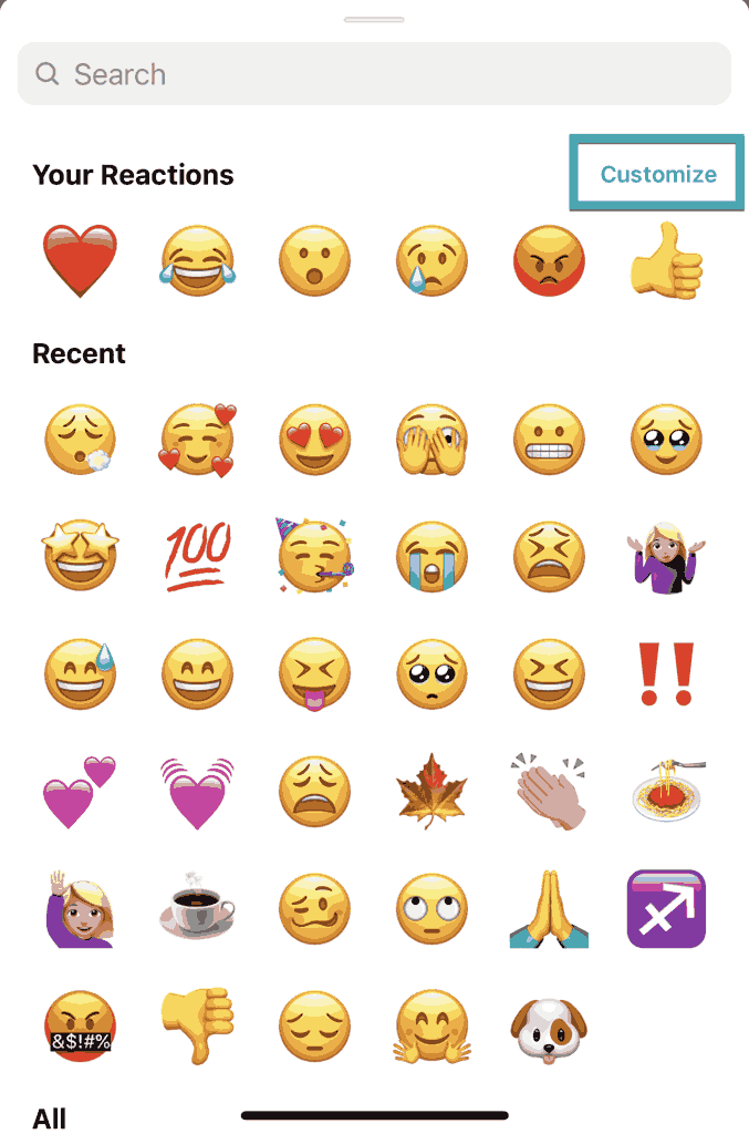 customize IG reactions menu