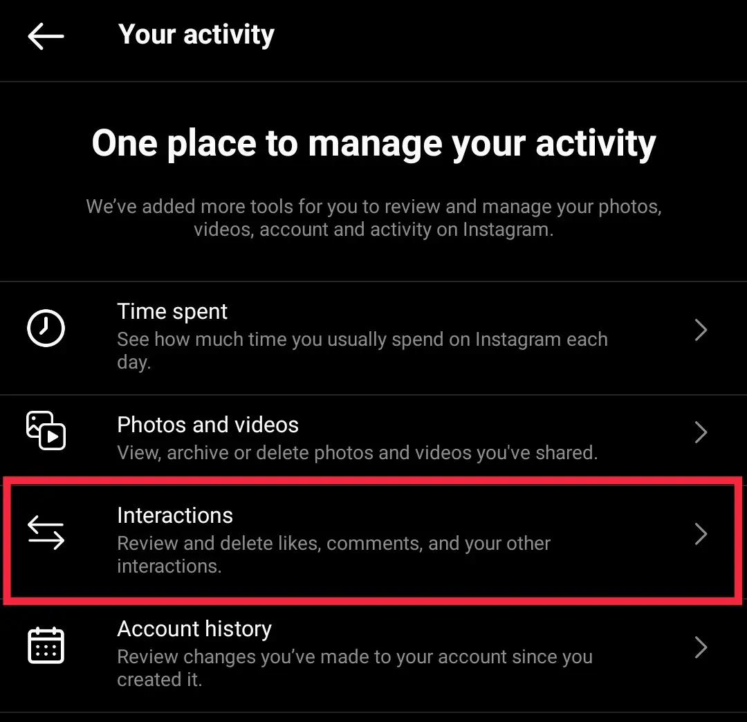 instagram interactions options