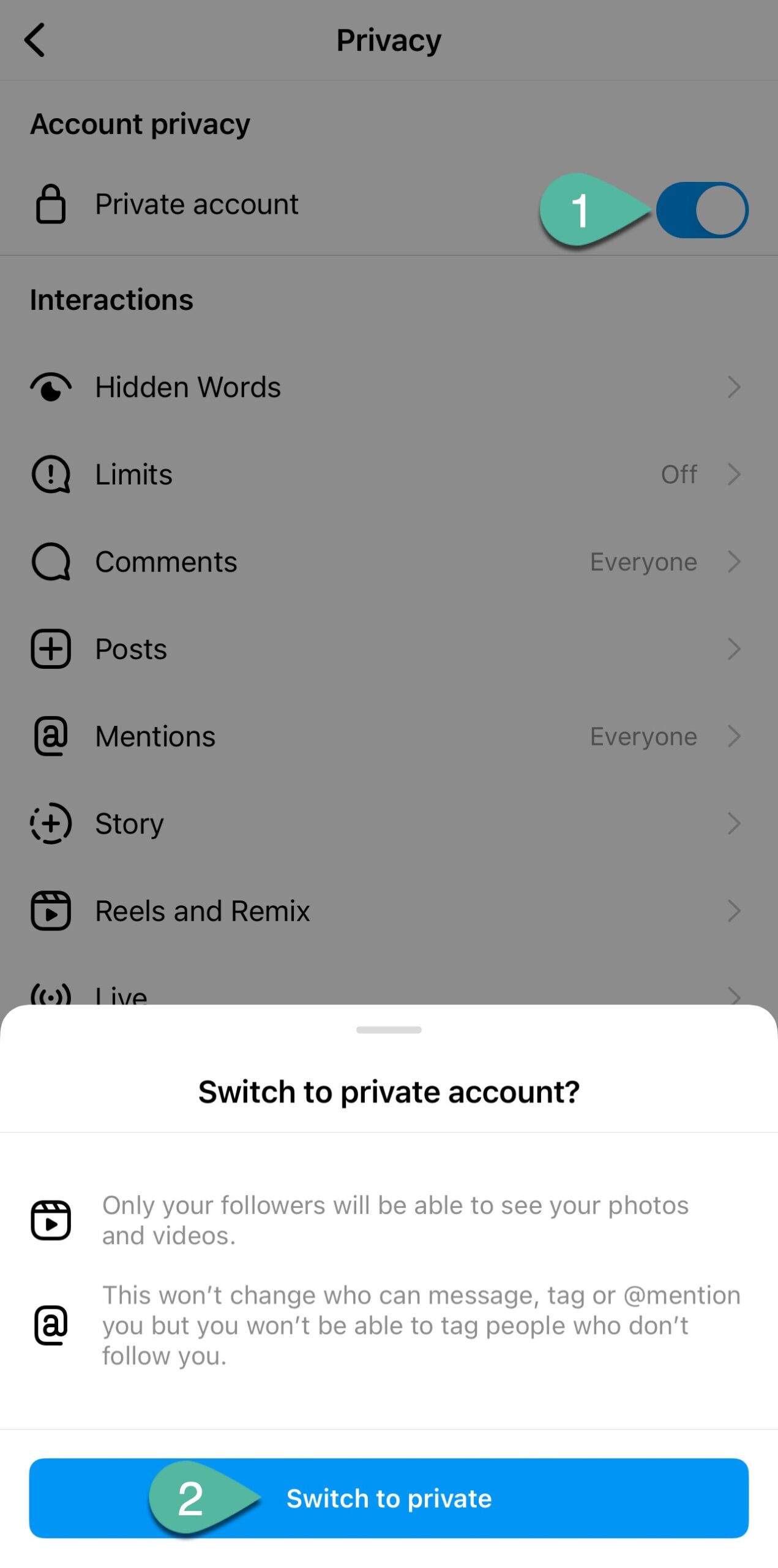Switch Instagram Account to Private