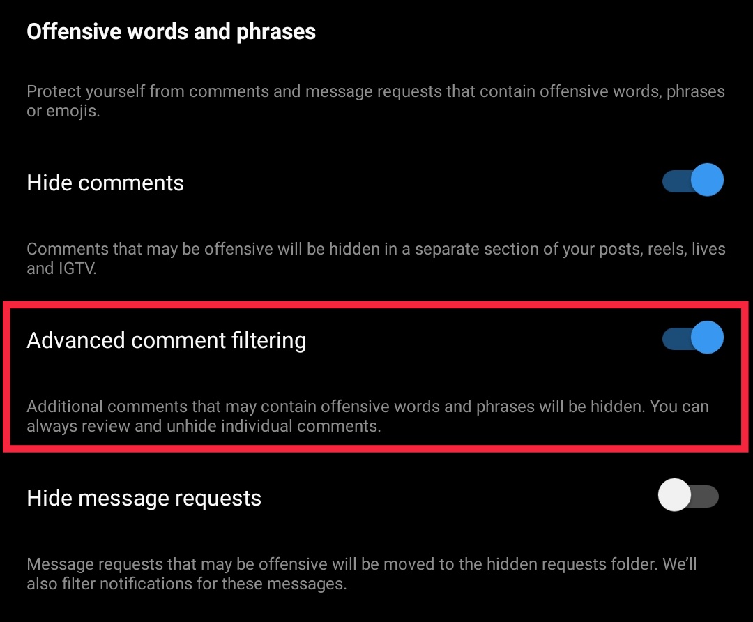 advanced comment filtering