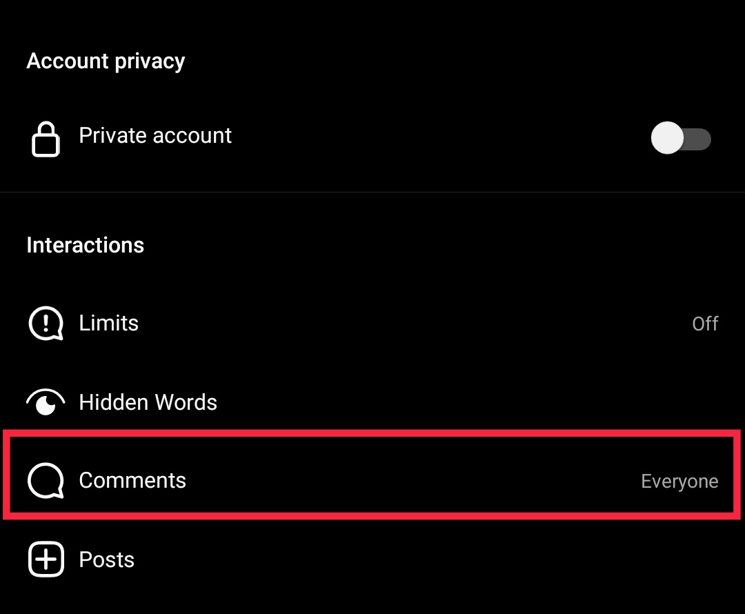 comments privacy options