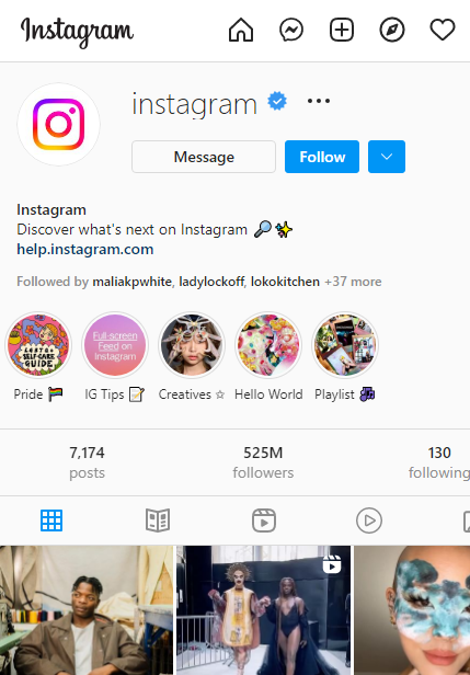 instagram account showing verification badge