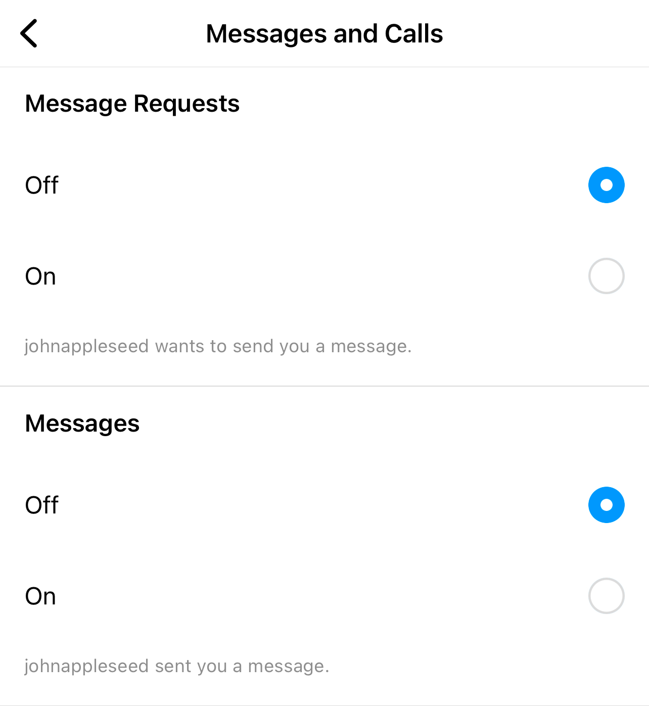 toggle messages requests and messages